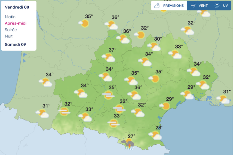 La moyenne des températures dans les villes de l'Occitanie pour ce vendredi.