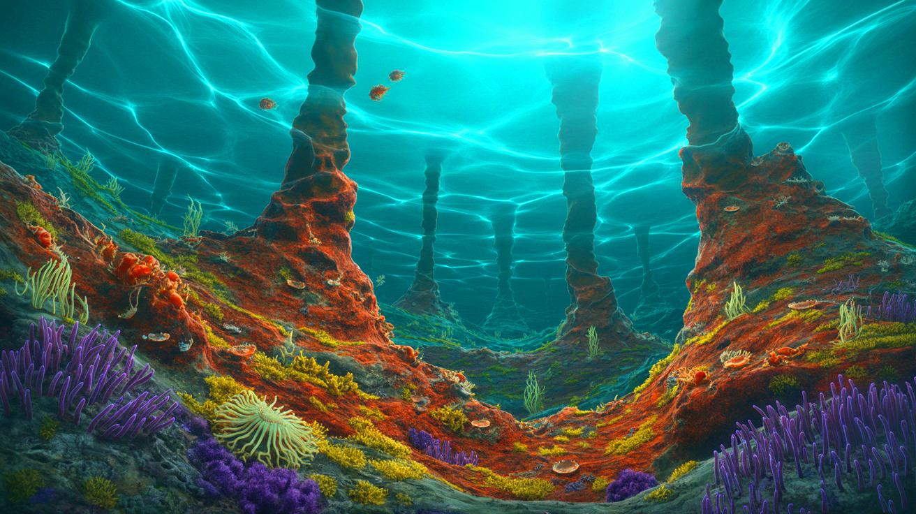 Illustration de la découverte d'un vaste système hydrothermal riche en hydrogène sous le Pacifique occidental.