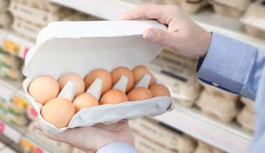 Carton d'œufs tenu en main au supermarché.