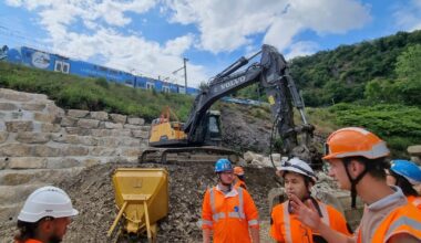 un chantier pour renforcer un talus fragilisé