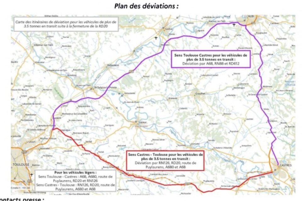 Le plan des déviations mises en place à partir de la rentrée 2025, à Verfeil (Haute-Garonne). 