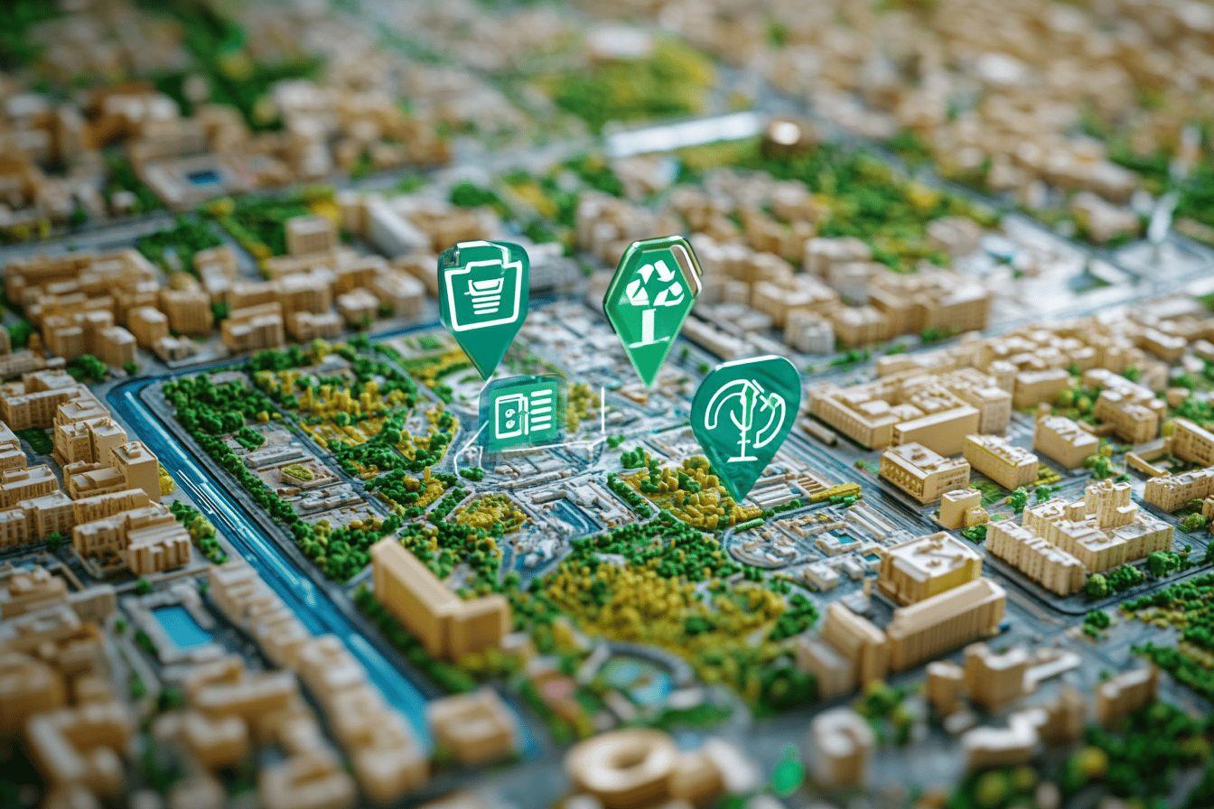 Maquette de ville avec icônes vertes de développement