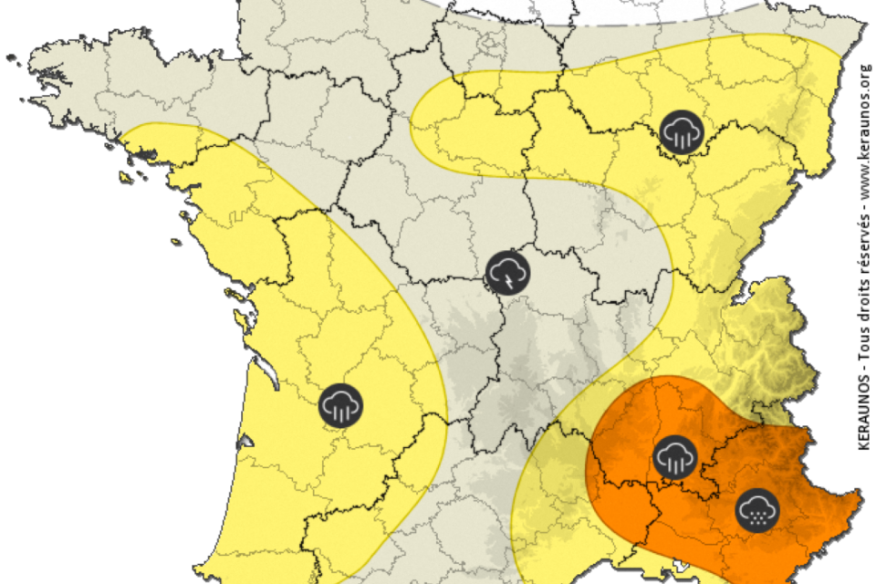 Le risque d'orages est faible à modéré dans le Massif central. 