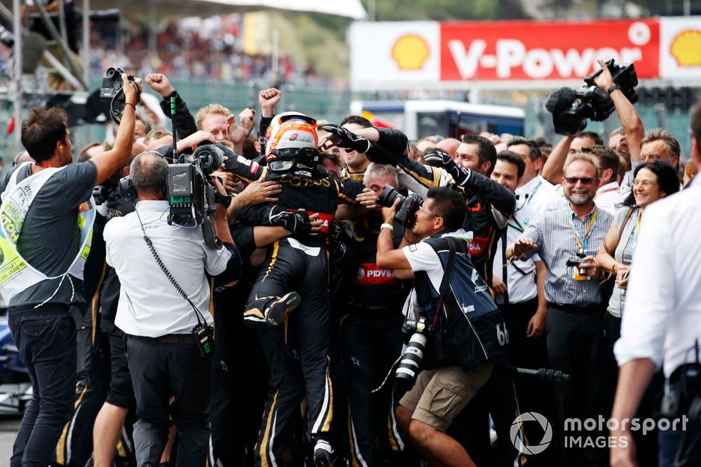 Romain Grosjean après sa troisième place au GP de Belgique 2015.