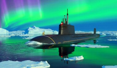 Illustration de sous-marins russes équipés de réacteurs nucléaires pour le transport de GNL via la Route maritime du Nord.