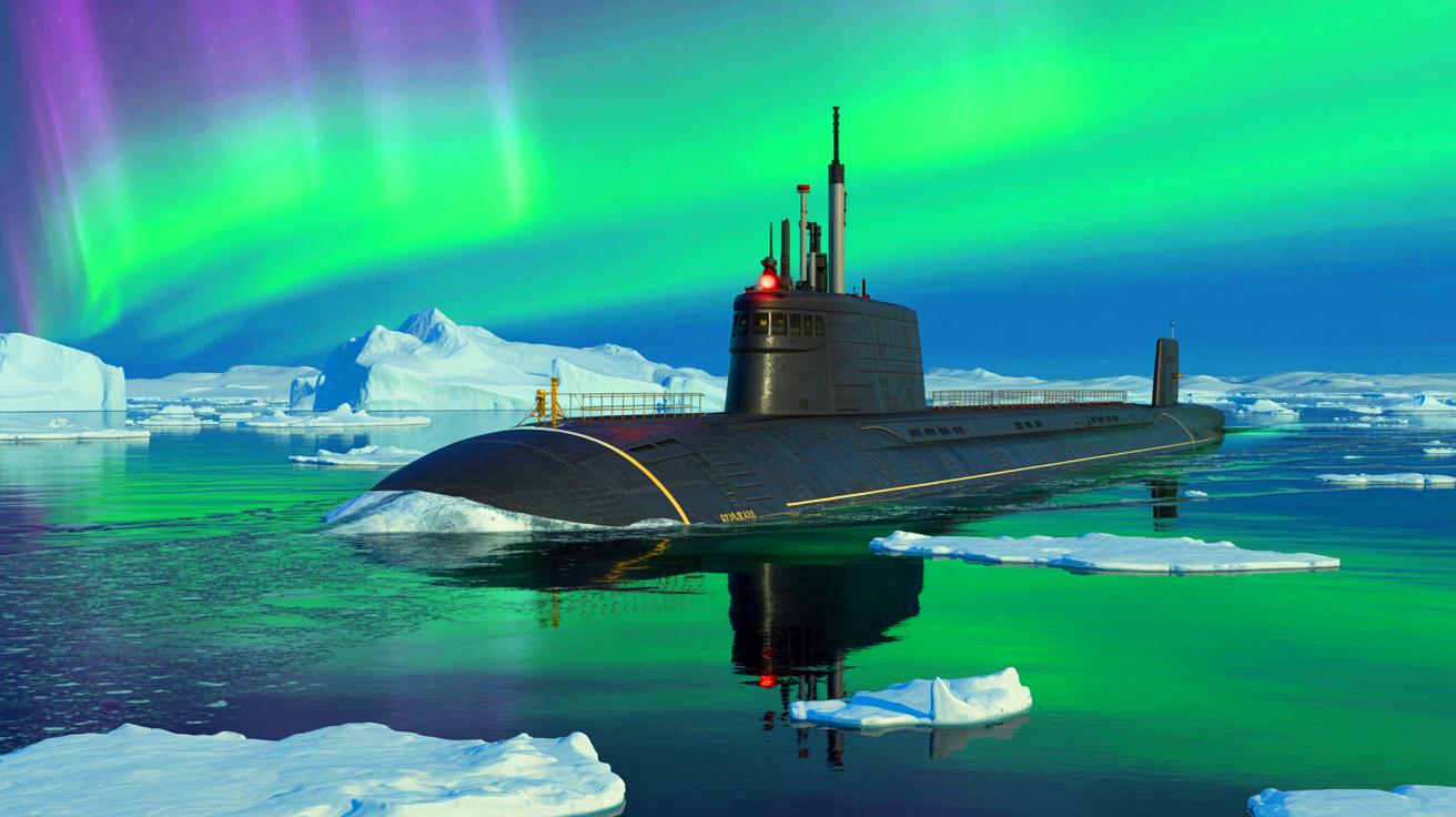 Illustration de sous-marins russes équipés de réacteurs nucléaires pour le transport de GNL via la Route maritime du Nord.