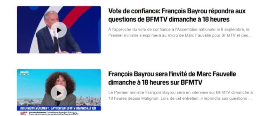 Arnaque : En perte de vitesse, la chaîne BFM TV fait croire à ses téléspectateurs qu'elle a décroché une interview de François Bayrou ce dimanche à 18h...