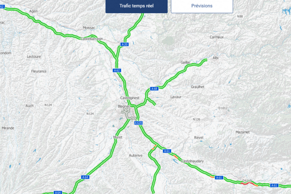 Les conditions de circulation autour de Toulouse à 10h ce samedi 16 août 2025.