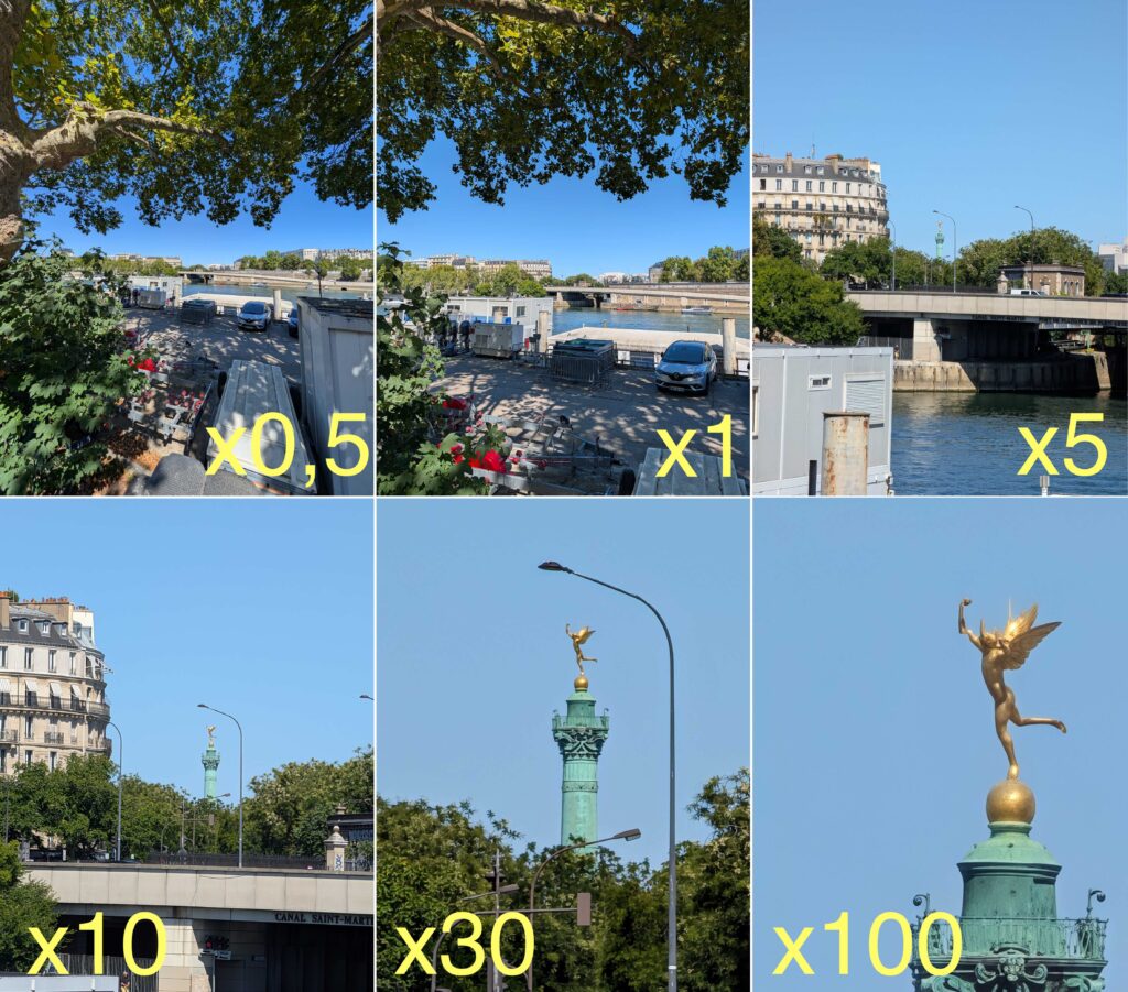 En apparence, le zoom x100 du Pixel est ici brillant. Mais Google a inventé des motifs sur la Bastille, qui n'existent pas en réalité.