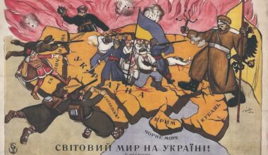 Ce dessin de 1919 est titré “la Paixmondiale en Ukraine”! Les Ukrainiens sont ici cernés au nord par les bolcheviques, les Russes blancs à l’est, et, à l’ouest, par les Polonais, les Hongrois et les Roumains… Photo © BRIDGEMAN IMAGES - WIKIMEDIA COMMONS