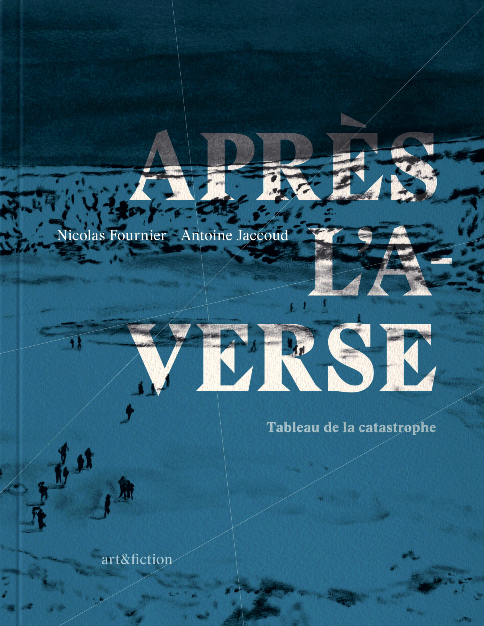 Couverture du livre «Après l’averse» par Nicolas Fournier et Antoine Jaccoud, avec un paysage enneigé et texte blanc sur fond bleu.