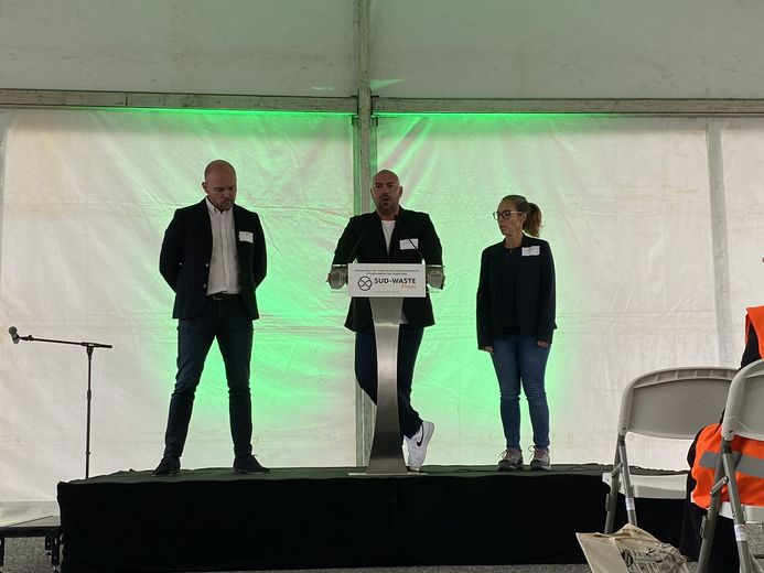 De gauche à droite : Arnaud Bossis Directeur général de CVE Biogaz ; Olivier Guy, cofondateur de Sud-Waste et Shana Cleto, cofondatrice de Sud-Waste