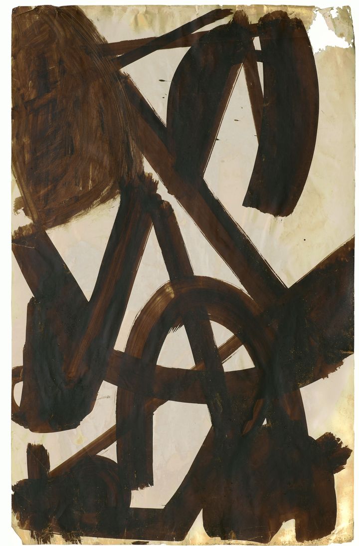 Pierre Soulages, brou de noix sur papier, 73,5x47 cm, 1946, Collection C.S. (ADAGP PARIS 2025 / VINCENT CUNILLERE)