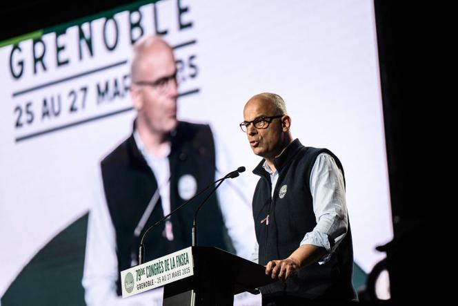 Arnaud Rousseau, président de la FNSEA, lors de l’ouverture du congrès de la Fédération nationale des syndicats d’exploitants agricoles, à Grenoble, le 26 mars 2025.