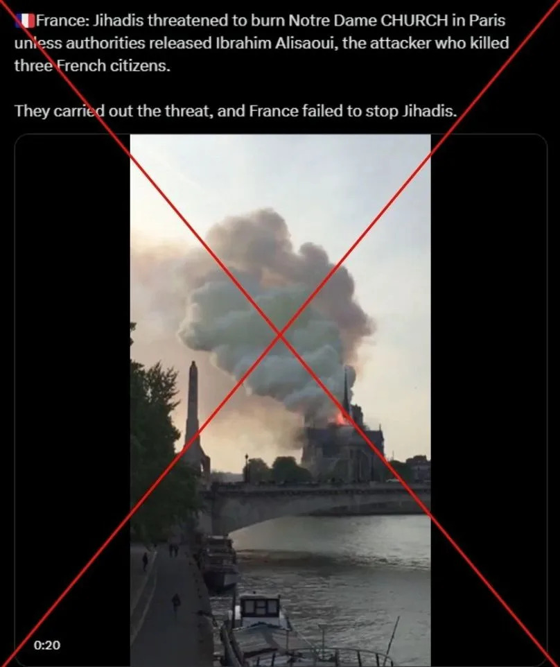 La fausse vidéo sur les terroristes a fait ressurgir de vieilles images de l'incendie de Notre-Dame.