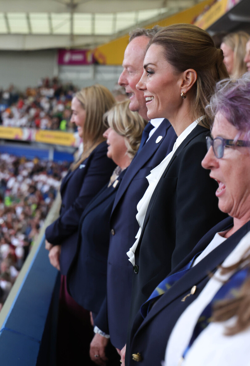 Kate dans les tribunes du Brighton & Hove Albion Stadium lors du match Angleterre-Australie en Coupe du monde de rugby féminine, le 6 septembre 2025.