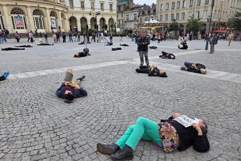 Les manifestants se sont couchés au sol pour dénoncer 