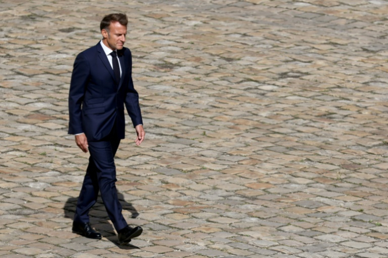 Le président Emmanuel Macron à l'Hôtel des Invalides, le 5 septembre 2025 à Paris ( AFP / Ludovic MARIN )
