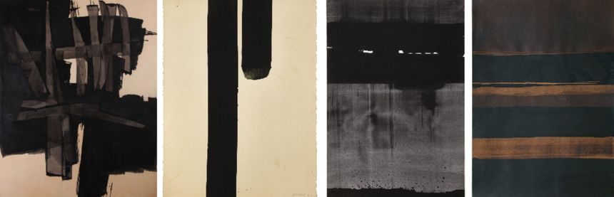 Vues des tableaux de Pierre Soulages pour l'exposition "Soulages - Une autre lumière" au Palais du Lexembourg