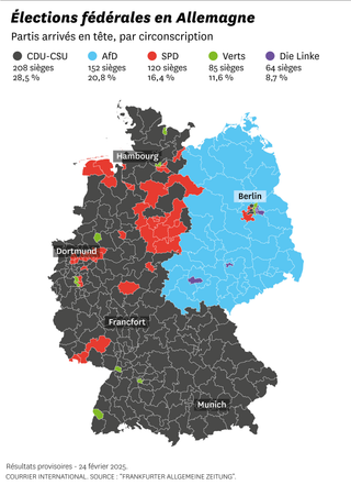 Résultats des élections fédérales du 23 février 2025 en Allemagne.