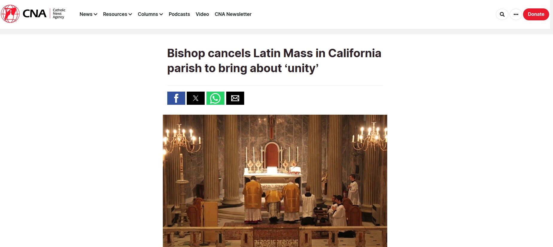 Suppression de la messe traditionnelle d'Hollister (USA)