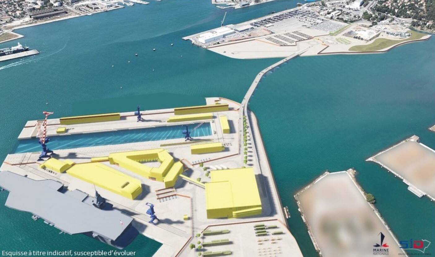 Quinze hectares gagnés sur la mer et un pont pour le futur porte-avions de nouvelle génération attendu à Toulon