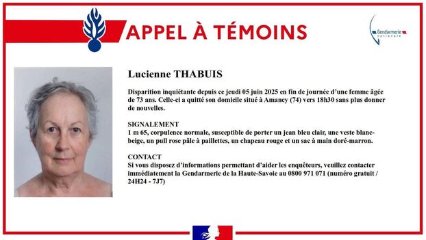 Lucienne Thabuis était portée disparue depuis juin dernier. Gendarmerie.