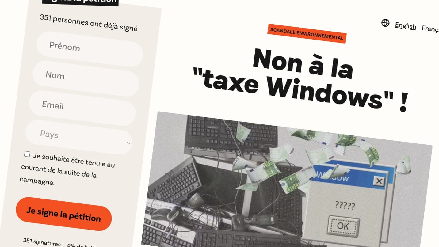 La pétition contre la "Taxe Windows" de l'association HOP et ses 21 alliés