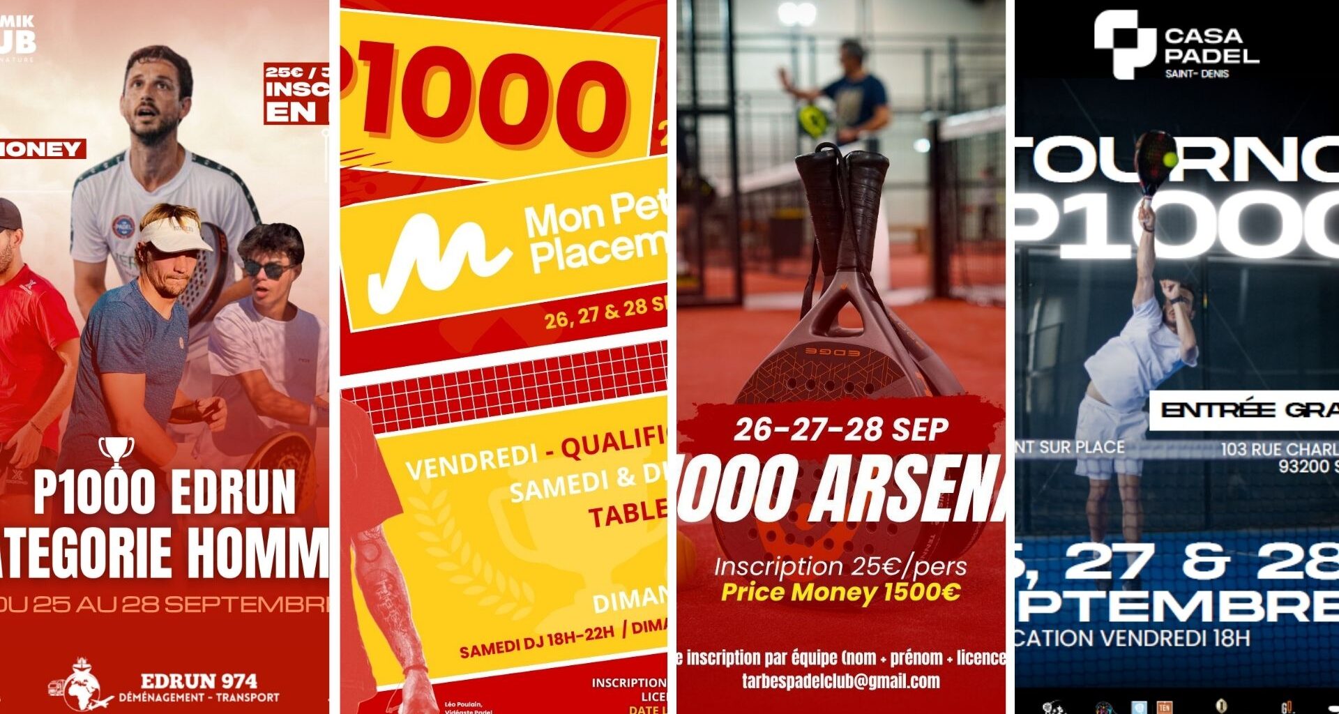 Où voir les P1000 Arsenal Padel Tarbes, Casa Padel Uno, VidaPadel Nancy et Endémik Club La Réunion