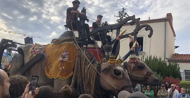 photo  la grande parade a débuté à 17 h, ce samedi 27 septembre, avec ici les vaches de la cie paris benarès qui ouvrent le cortège, suivies du défilé des différentes équipes des quartiers de saint-aignan.  ©  ouest-france 
