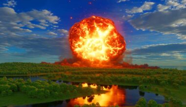Illustration de l'explosion de l'astéroïde 2023 CX1 au-dessus de la Normandie.