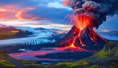 Illustration de l'éruption de Sundhnukagigar, une fissure volcanique active en Islande.