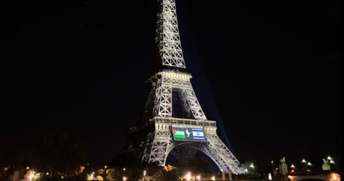 les drapeaux palestinien et israélien projetés sur la tour Eiffel