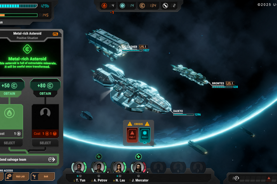 Image extraite du jeu Battlestar Galactica: Scattered Hopes, montrant la flotte que le joueur devra apprendre à gérer au fur et à mesure de ses parties.