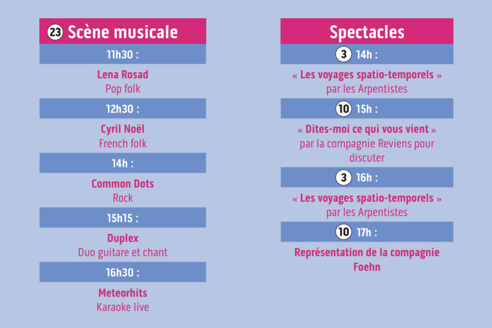 Le programme des concerts et spectacles de l'opération 
