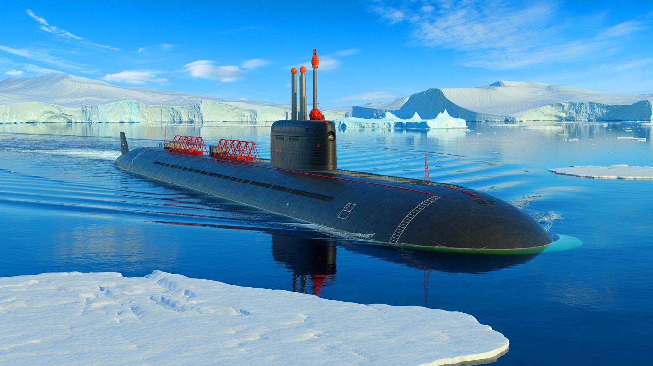 Illustration de sous-marins russes équipés de réacteurs nucléaires pour le transport de gaz naturel liquéfié via la Route maritime du Nord.