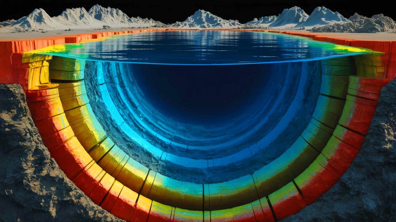 Illustration de la découverte d'un océan caché à 700 km sous la surface terrestre.