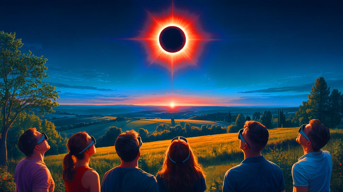 Illustration de l'éclipse solaire totale prévue en France le 3 septembre 2081.