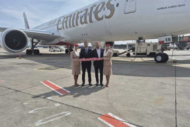Le nouvel A350 d’Emirates présenté à l’aéroport de Lyon. (© Medavprod/ actu Lyon)