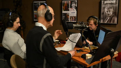 Fatma Belhadj, Roland Boully et Vincent Sabot lors des enregistrements.  Photo fournie par la Cinémathèque de Saint-Étienne