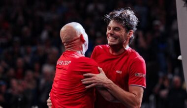 Taylor Fritz, entraîné par la légende Andre Agassi ce week-end, a remporté ses deux simples contre Carlos Alcaraz et Alexander Zverev (Laver Cup/IG)