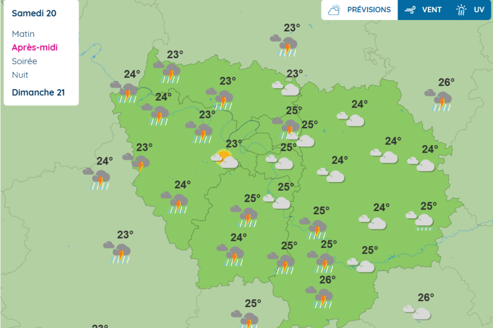 Les prévisions de Météo-France pour samedi après-midi en Île-de-France