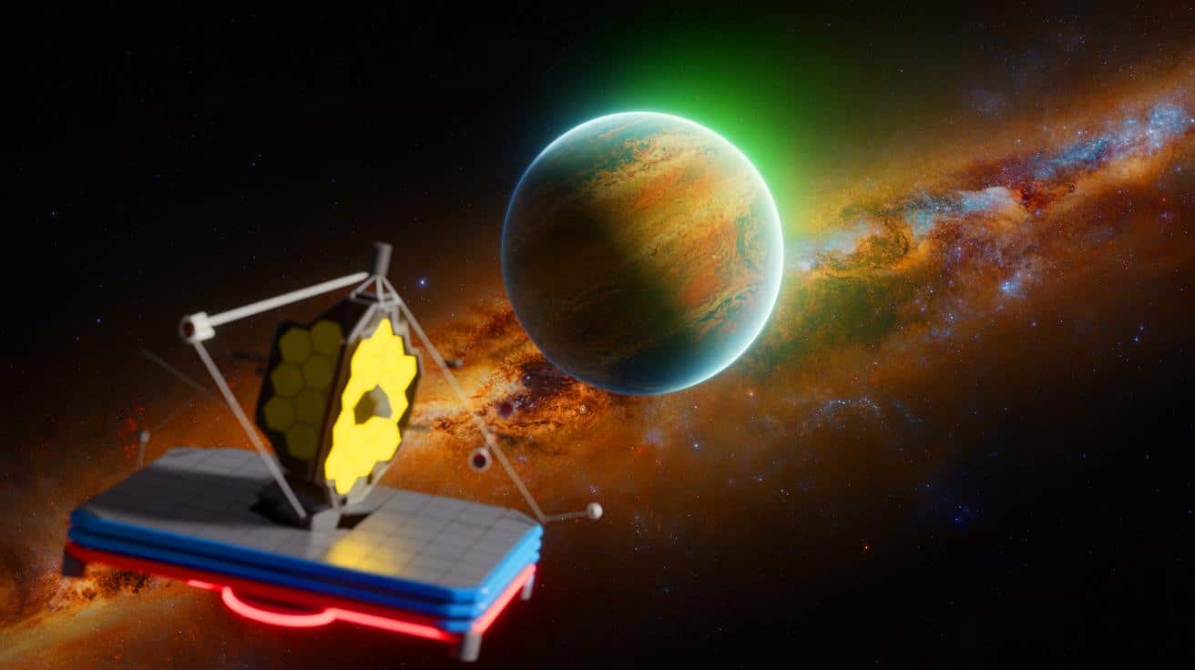 Illustration de l'étude de l'exoplanète TRAPPIST-1e grâce au télescope spatial James-Webb.