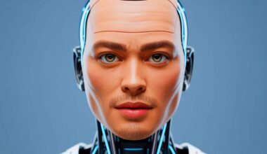 Illustration de la tête robotique humanoïde d'AheadForm exprimant des émotions réalistes.