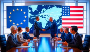 Illustration de l'accord énergétique entre l'Union européenne et les États-Unis visant à réduire la dépendance énergétique européenne.