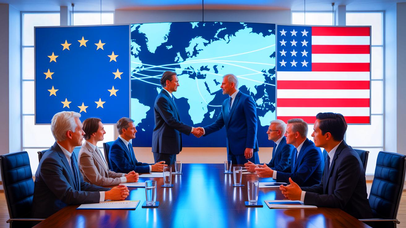 Illustration de l'accord énergétique entre l'Union européenne et les États-Unis visant à réduire la dépendance énergétique européenne.