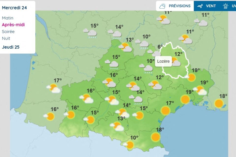 La météo en Occitanie dans l'après-midi.