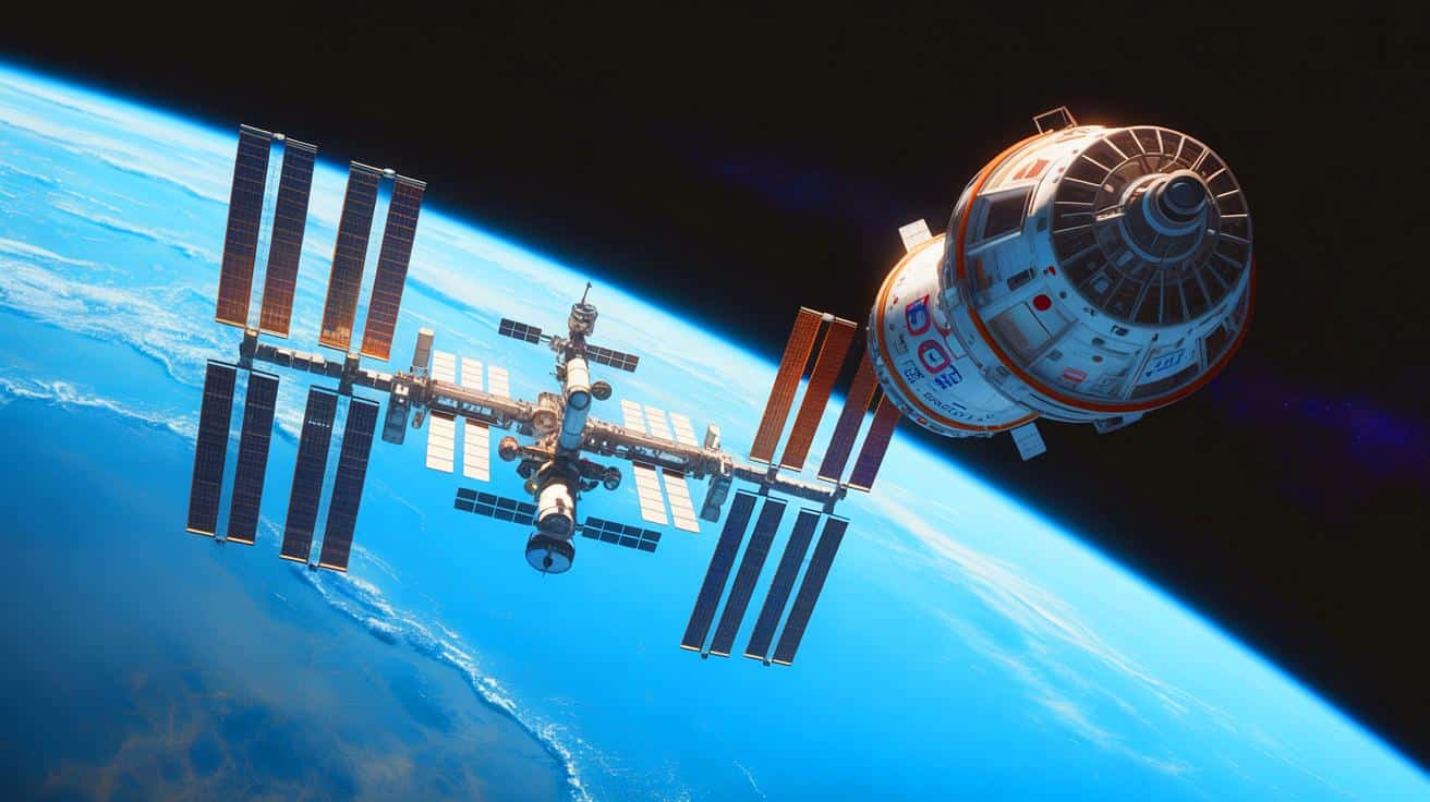 Illustration de la Station spatiale internationale en orbite autour de la Terre.