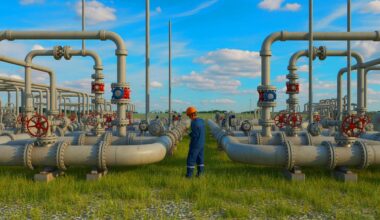 Illustration de l'ajustement d'une valve dans une installation de stockage de gaz en Serbie.