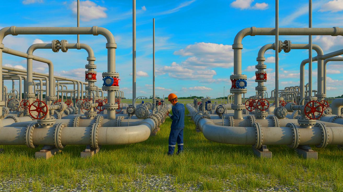 Illustration de l'ajustement d'une valve dans une installation de stockage de gaz en Serbie.